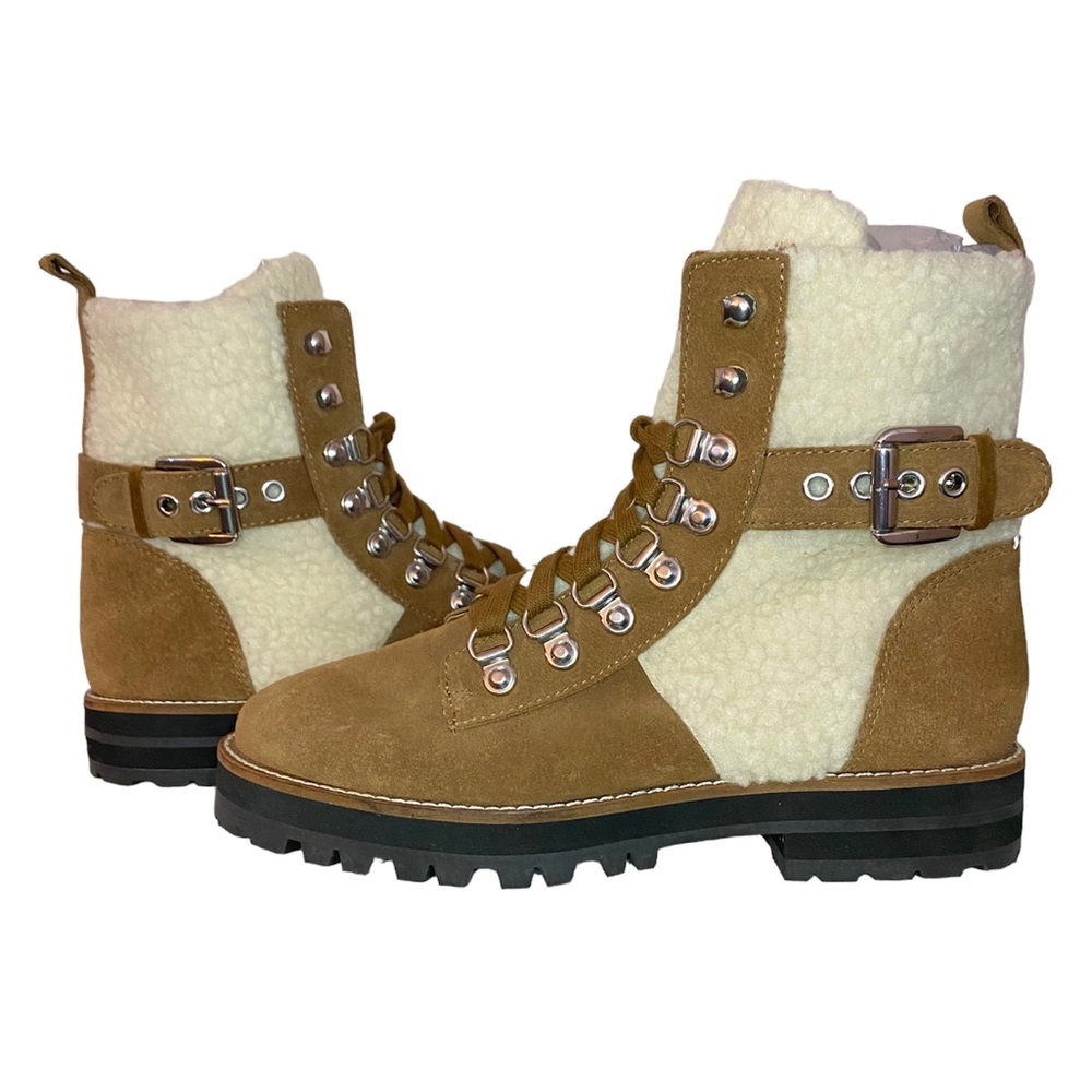 STEVE MADDEN COGNAC BROWN SUEDE LEATHER LACIE BOOTIES 8.5M WOMEN’S